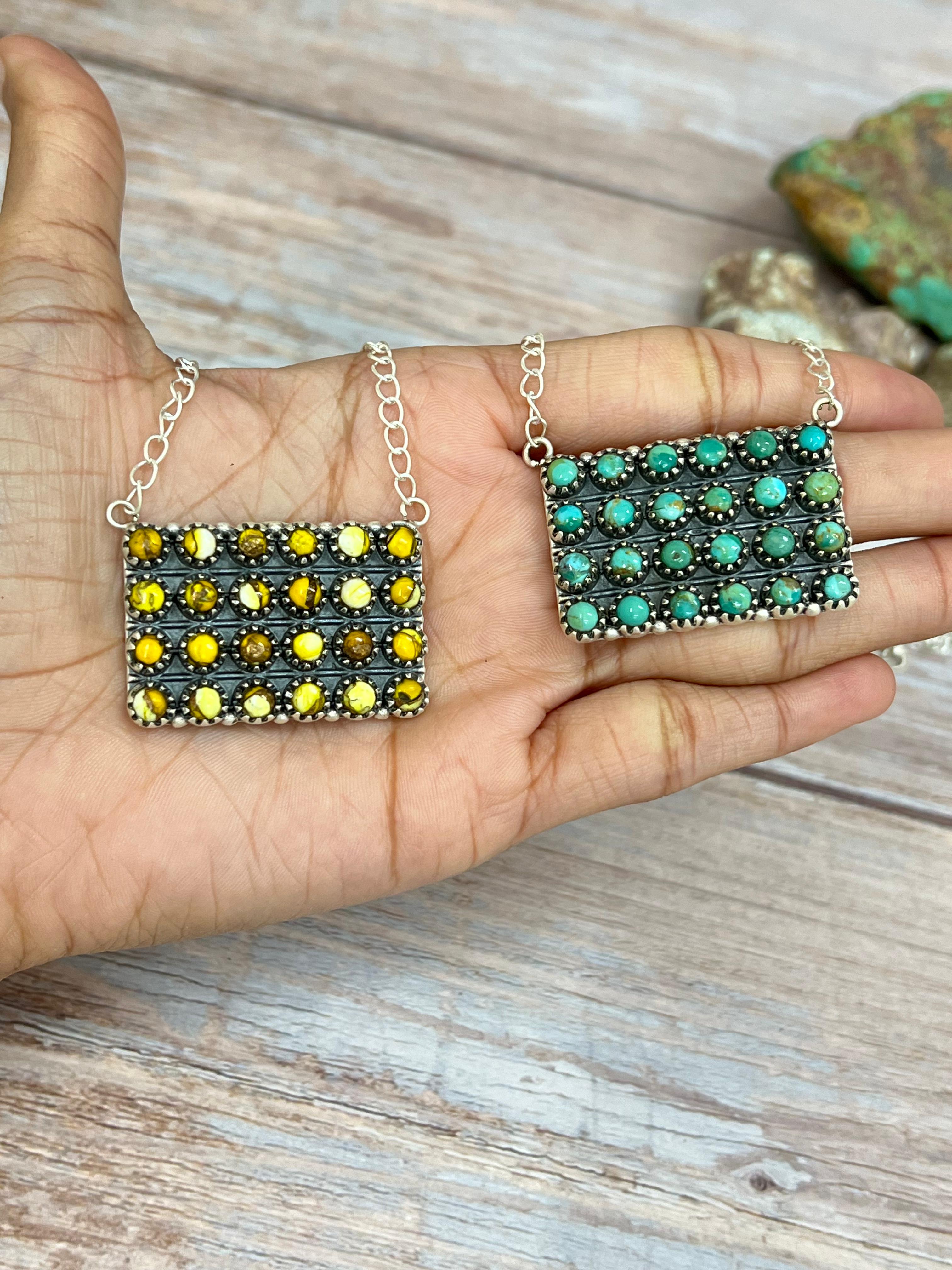 Handmade Sterling Silver Multi Stone Necklace with Signed Nizhoni