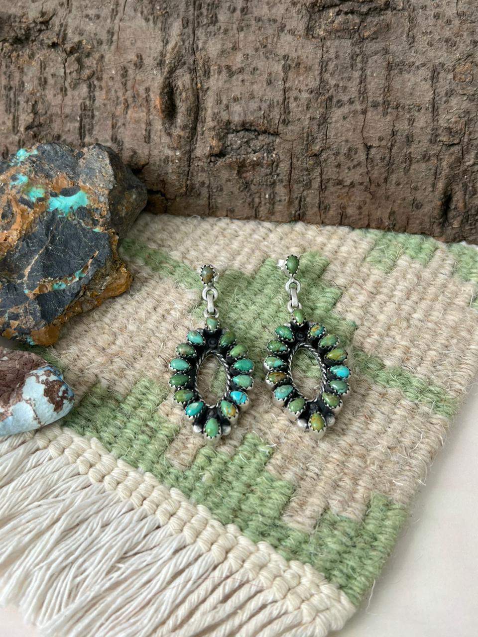 Handmade Sterling Silver Kingman Turquoise Post Dangle Earrings "Signed Nizhoni" (3)