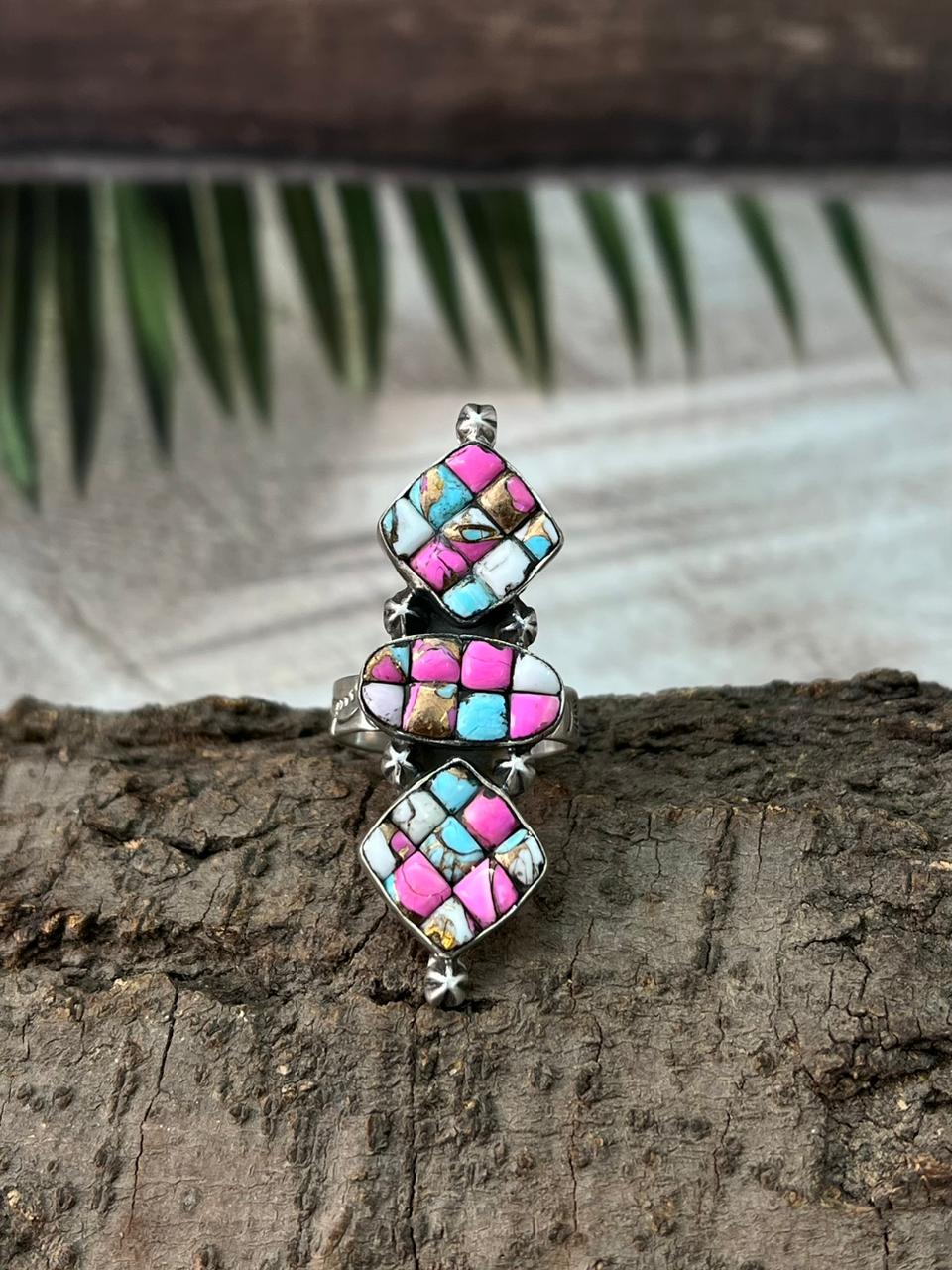 Handmade Sterling Silver Cotton Candy Adjustable Ring "Signed Nizhoni"