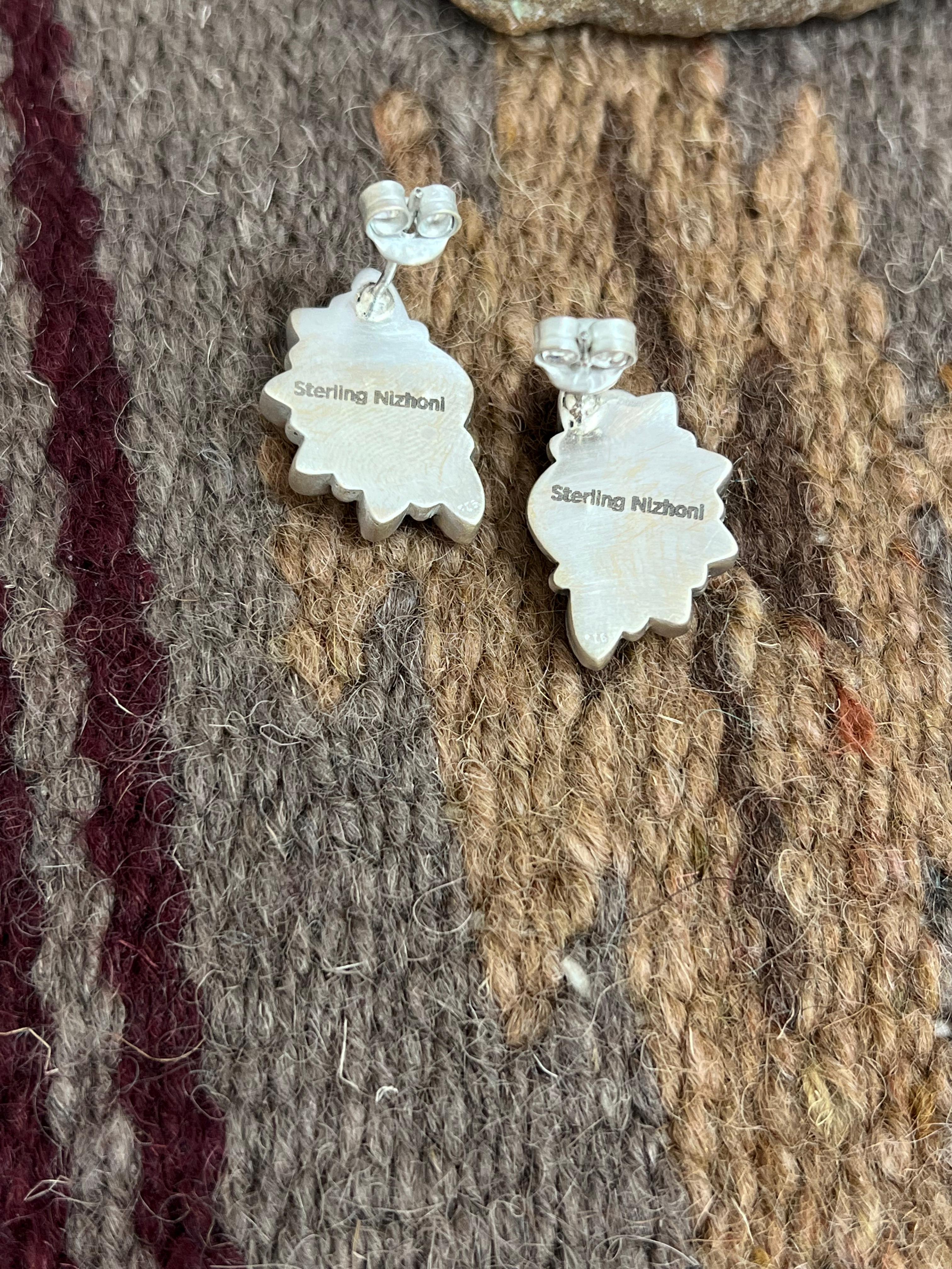 Christmas Collection Handmade Sterling Silver Coral with Peridot Post Studs, Signed Nizhoni