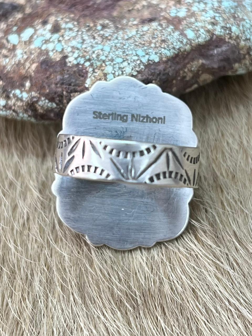 Handmade Sterling Silver Arizona Blue Turquoise Adjustable Ring "Signed Nizhoni"