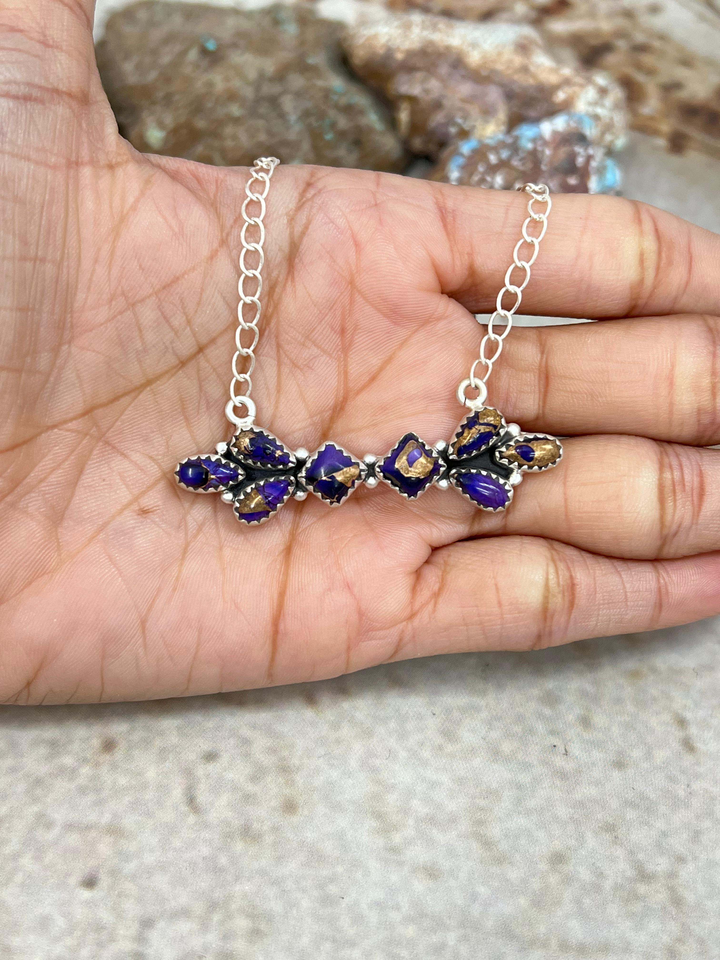 Handmade Sterling Silver Grape Dahlia Necklace with Signed Nizhoni