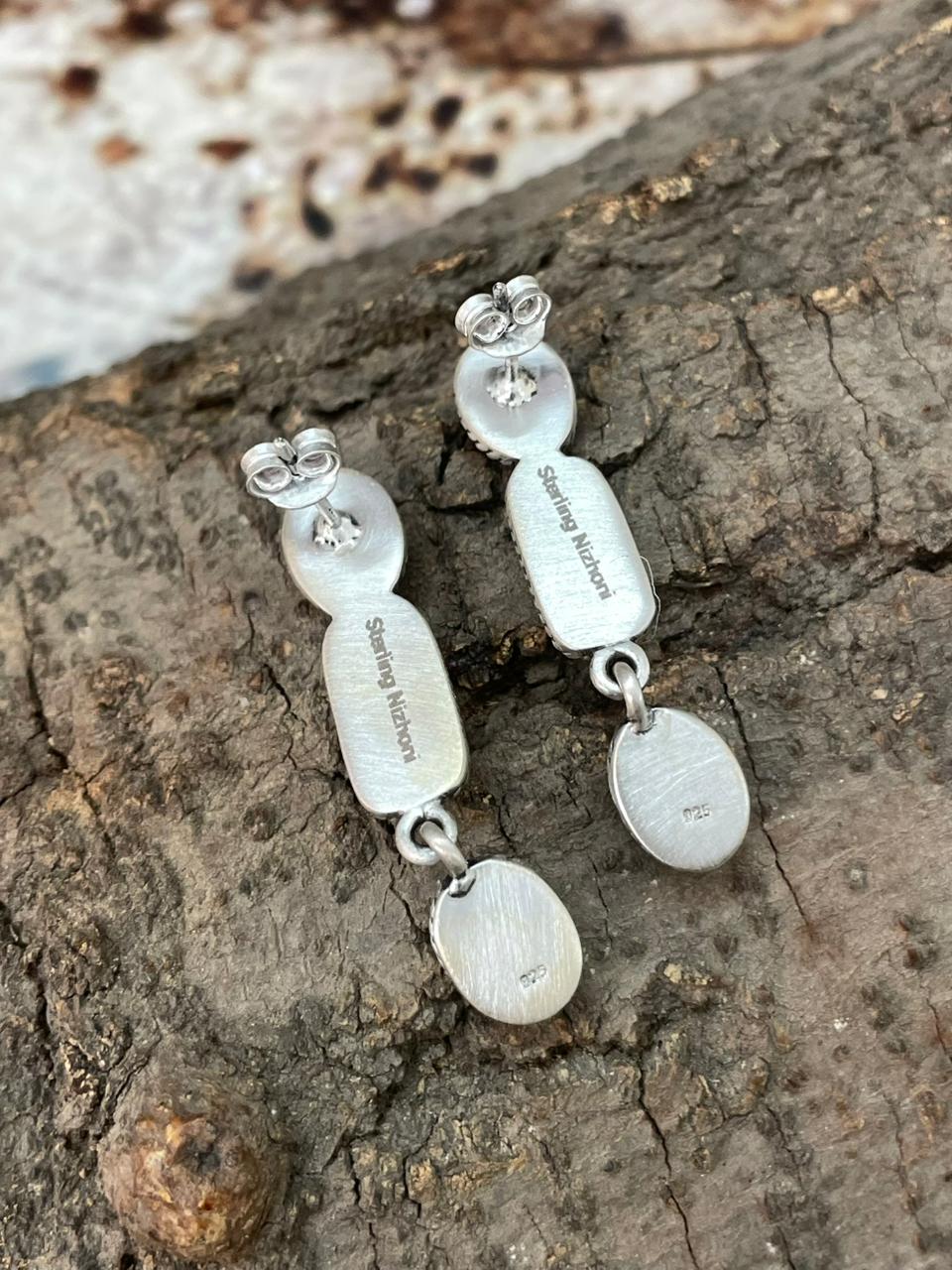 Handmade Sterling Silver Kingman Turquoise Post Dangle Earrings "Signed Nizhoni"