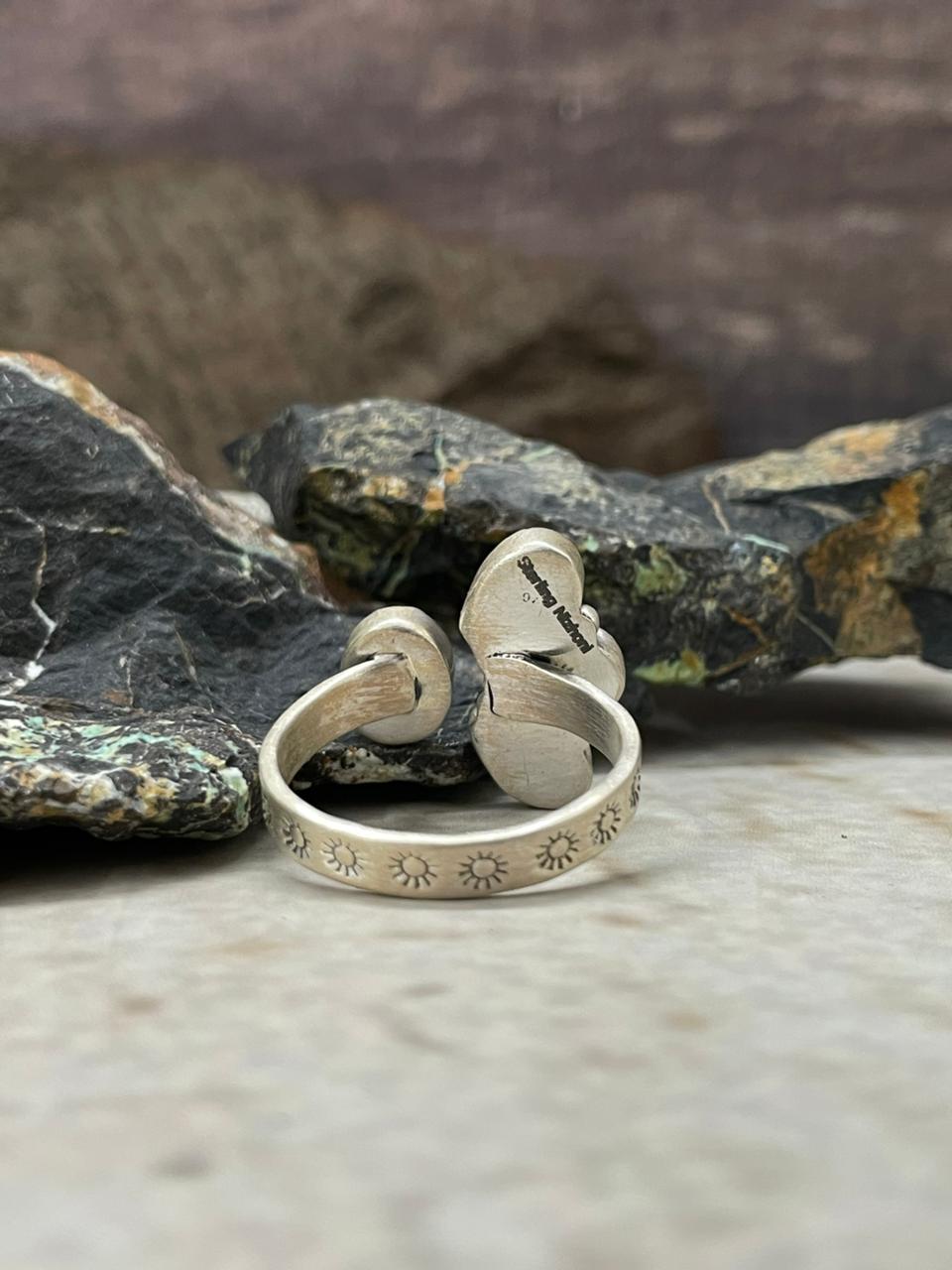 Handmade Sterling Silver White Water with Paloma Adjustable Ring "Signed Nizhoni"