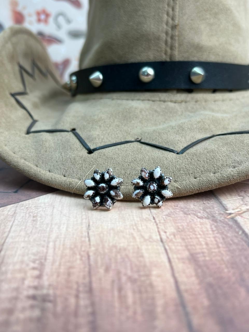 Handmade Sterling Silver Wildhorse Magnesite Post Studs Earrings "Signed Nizhoni"