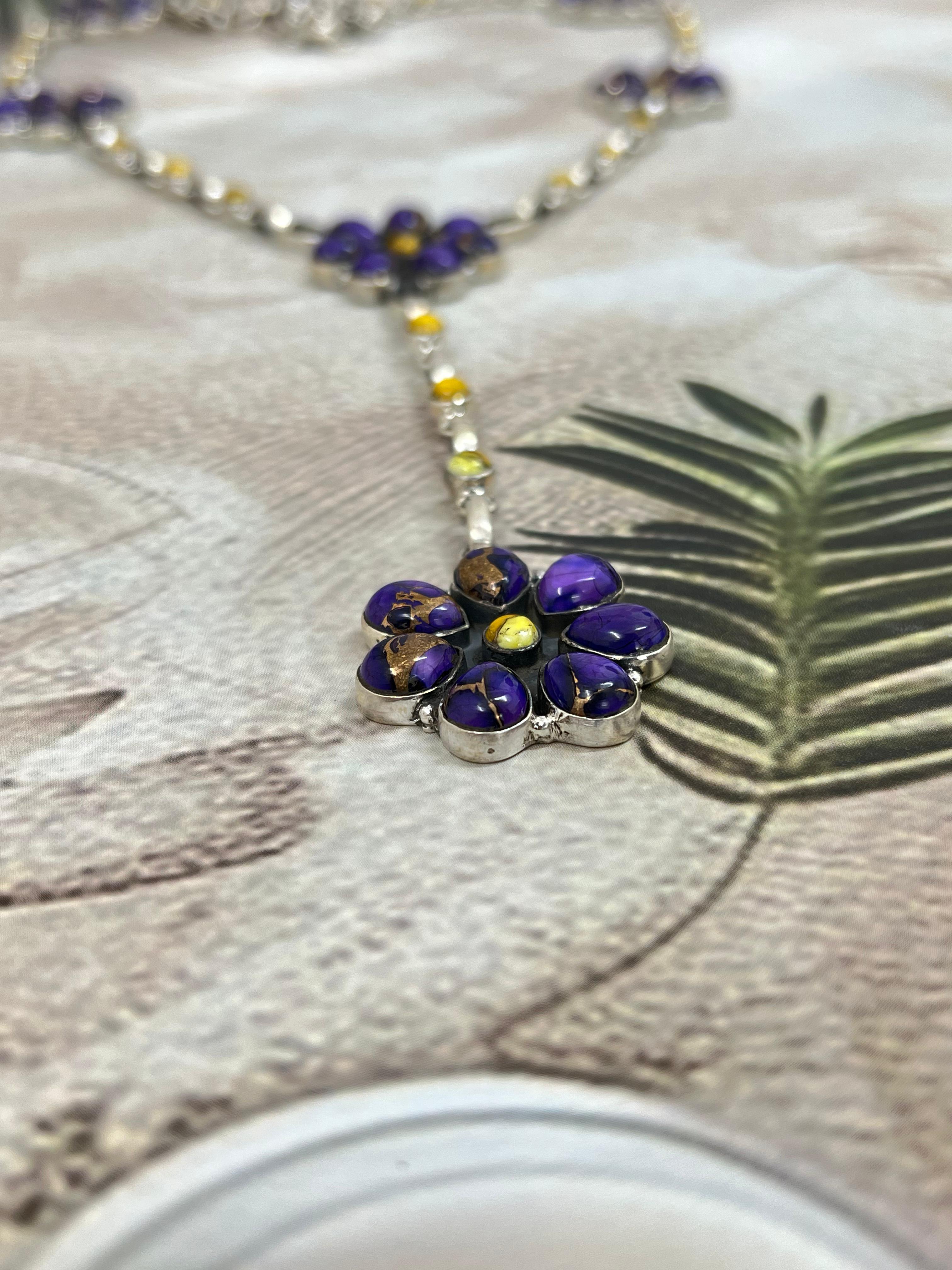 Handmade Sterling Silver Grape Dahlia, Honey Dahlia Necklace with Signed Nizhoni