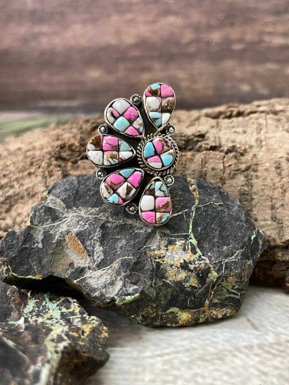 Handmade Sterling Silver Cotton Candy Adjustable Ring "Signed Nizhoni"