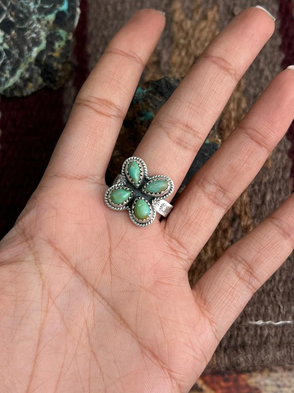 Handmade Sterling Silver Kingman Turquoise Ring "Signed Nizhoni"