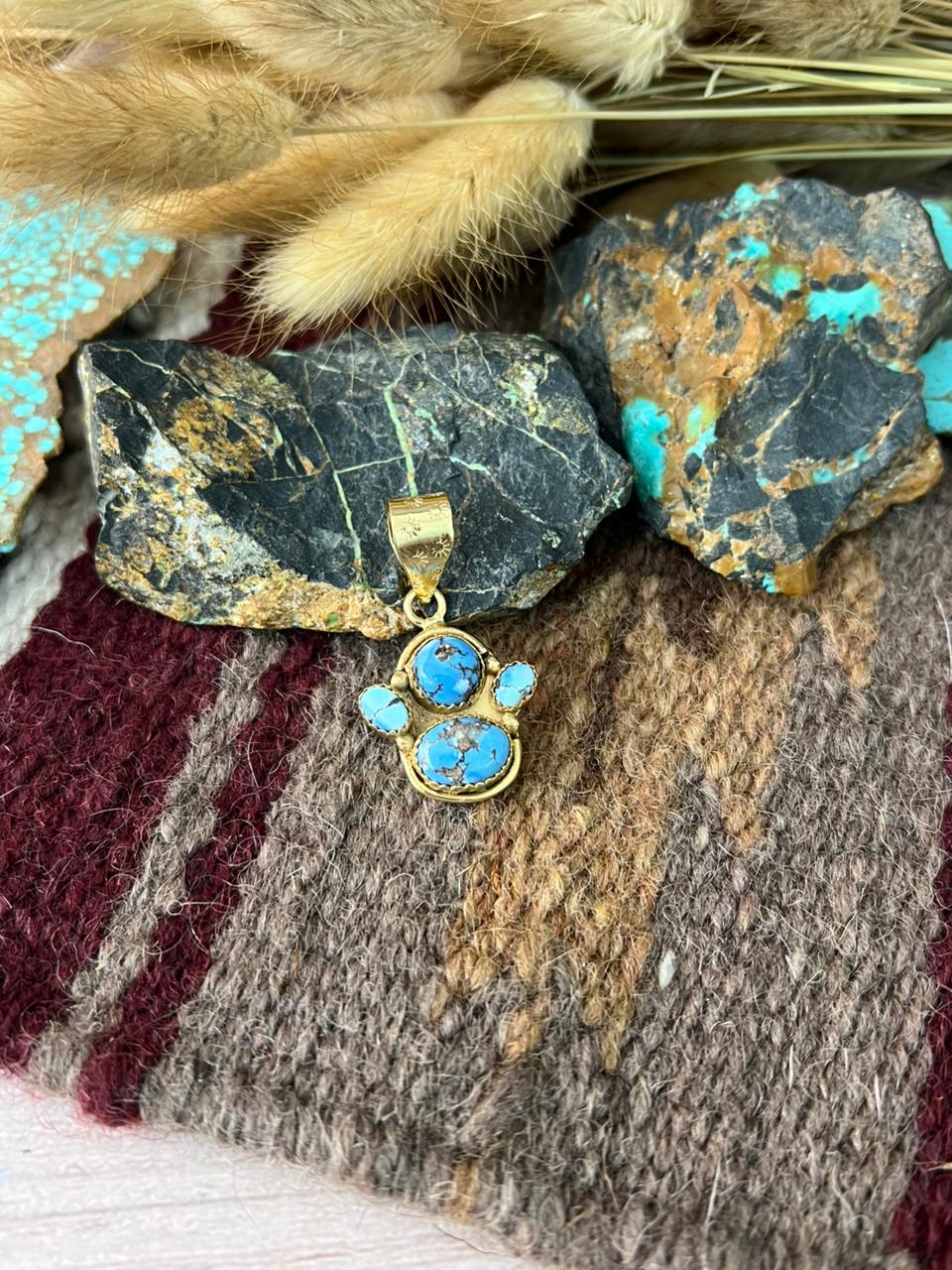 “The Golden Collection” Handmade Gold-Palted Golden Hills Turquoise Pendant