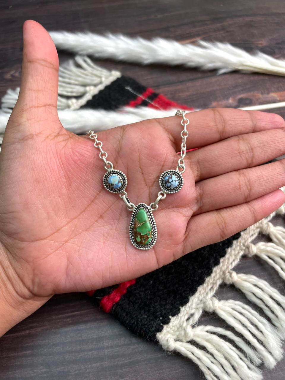 Handmade Sterling Silver Golden Hills with Sonoran Mountain Turquoise Necklace "Signed Nizhoni"