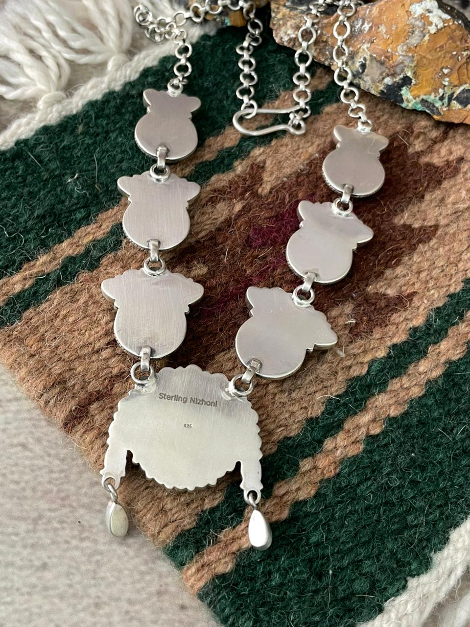 Handmade Sterling Silver Turquoise and MOP Necklace "Signed Nizhoni"