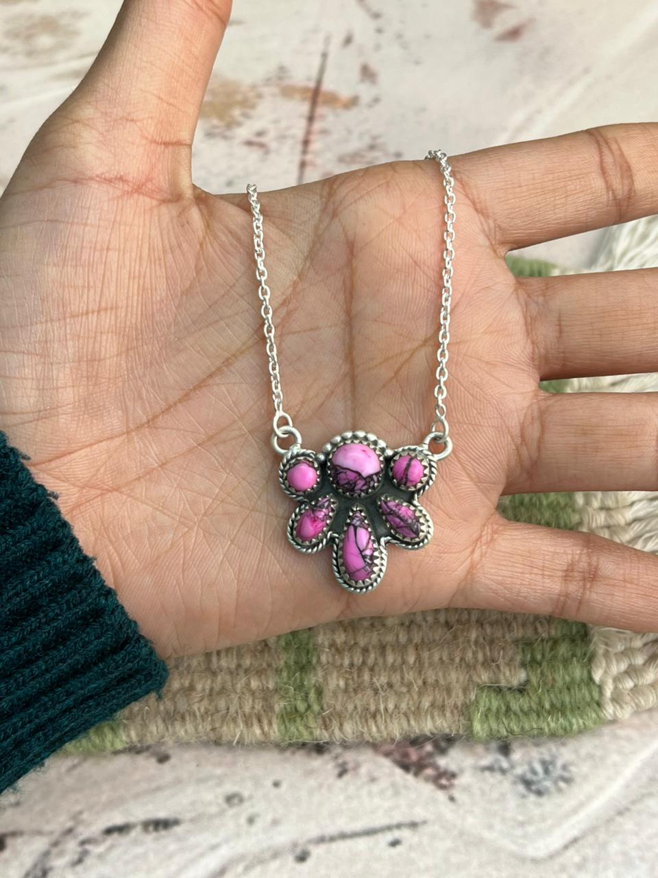 Handmade Sterling Silver Cherry Blossom Necklace "Signed Nizhoni"