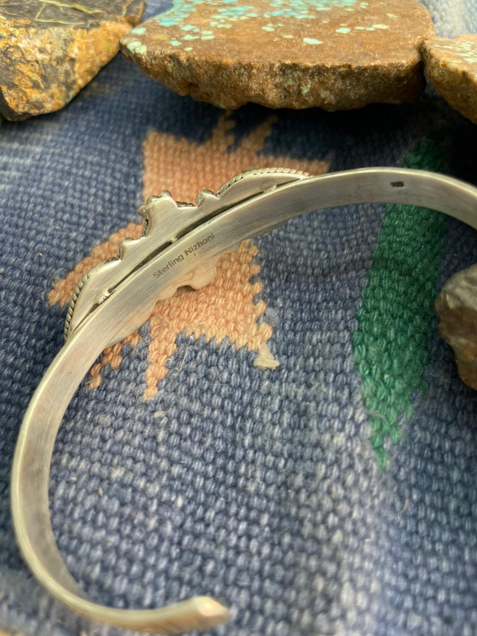 Handmade Sterling Silver Sonoran Mountain Turquoise Cuff Bracelet "Signed Nizhoni"