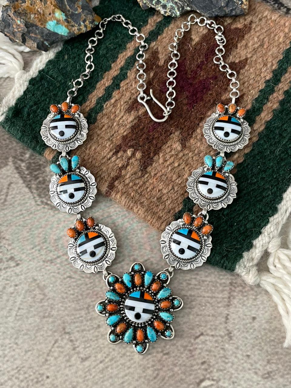 Handmade Sterling Silver Turquoise and MOP Necklace "Signed Nizhoni"