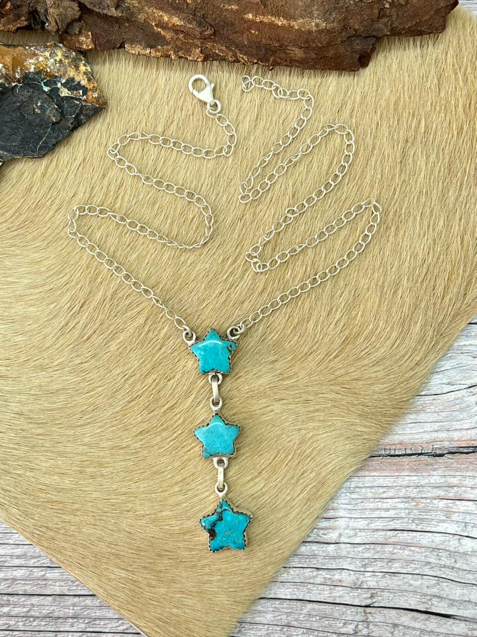 Handmade Sterling Silver Blue Turquoise Star Necklace "Signed Nizhoni"
