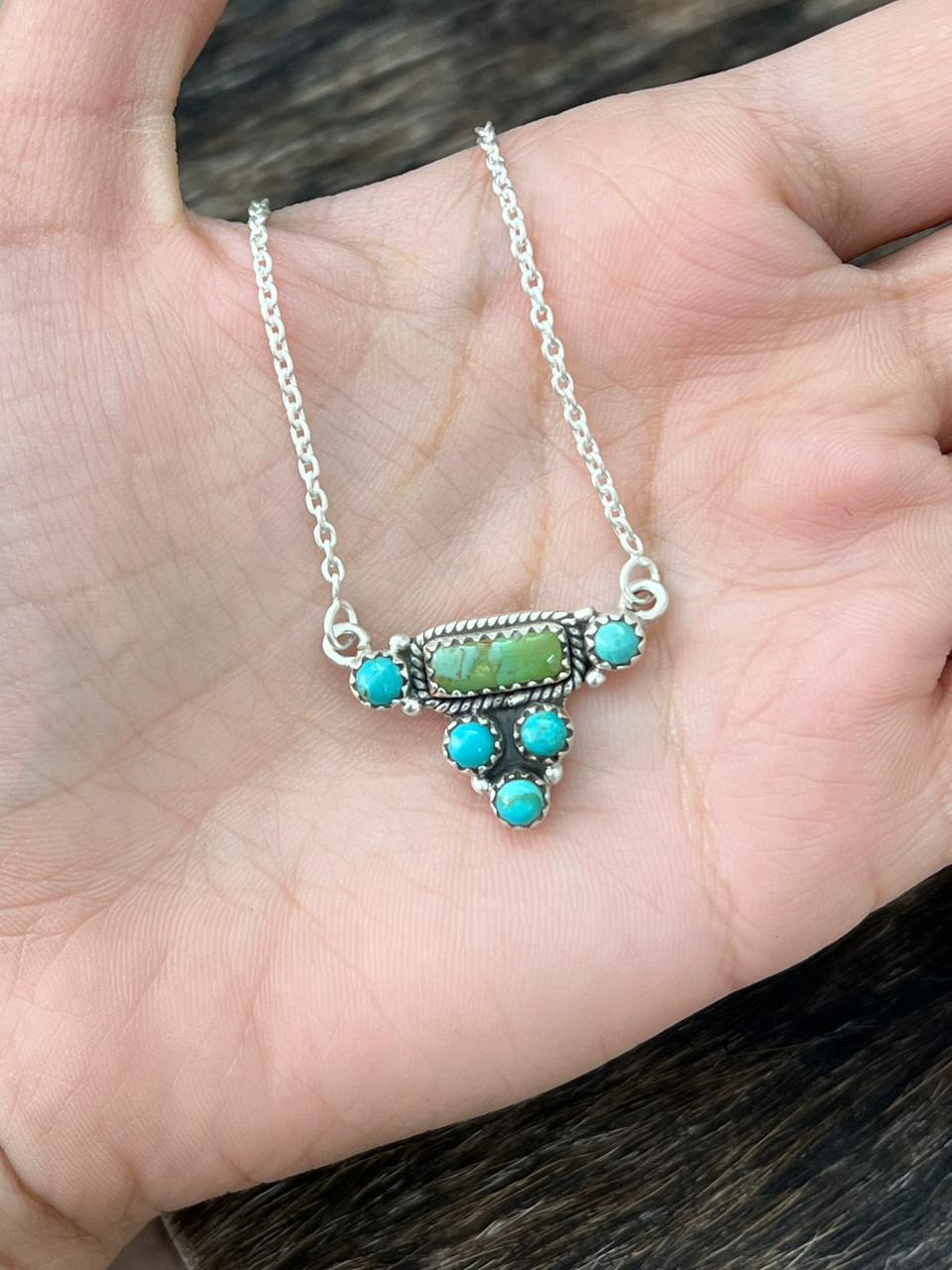 Handmade Sterling Silver Kingman Turquoise Necklace "Signed Nizhoni"