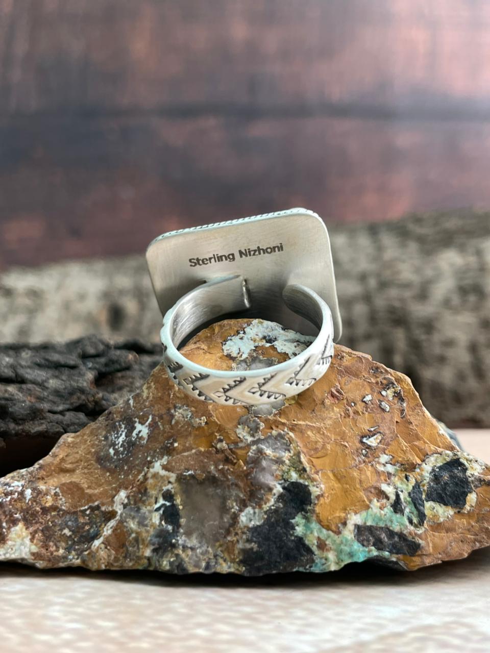 Handmade Sterling Silver Hot Pink with Arizona Turquoise Adjustable Ring "Signed Nizhoni"