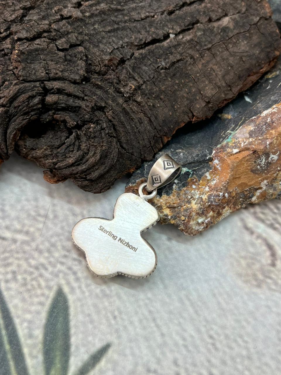 Handmade Sterling Silver White Water Turquoise Pendant "Signed Nizhoni"