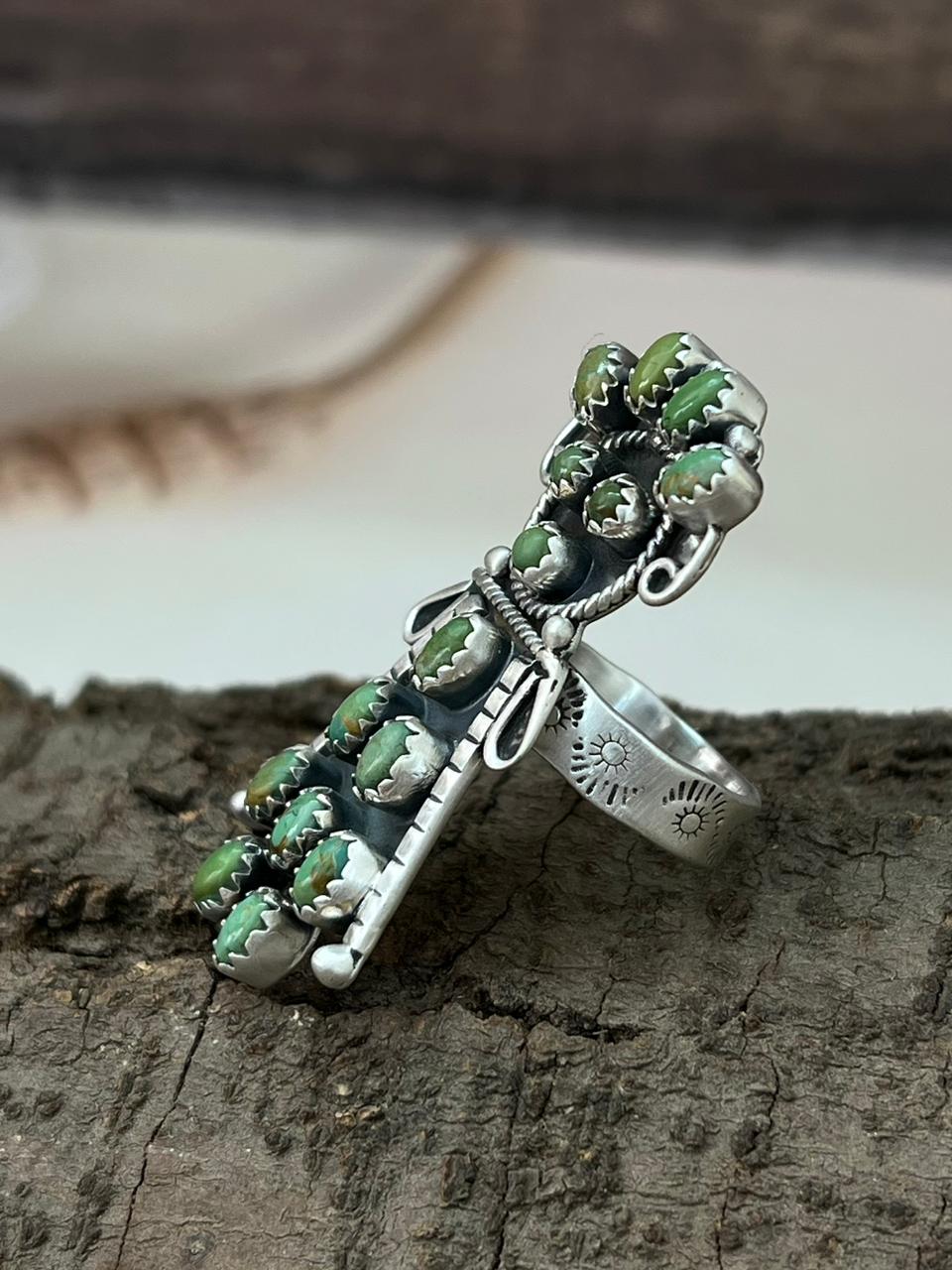 Handmade Sterling Silver Kingman Turquoise Adjustable Ring "Signed Nizhoni"