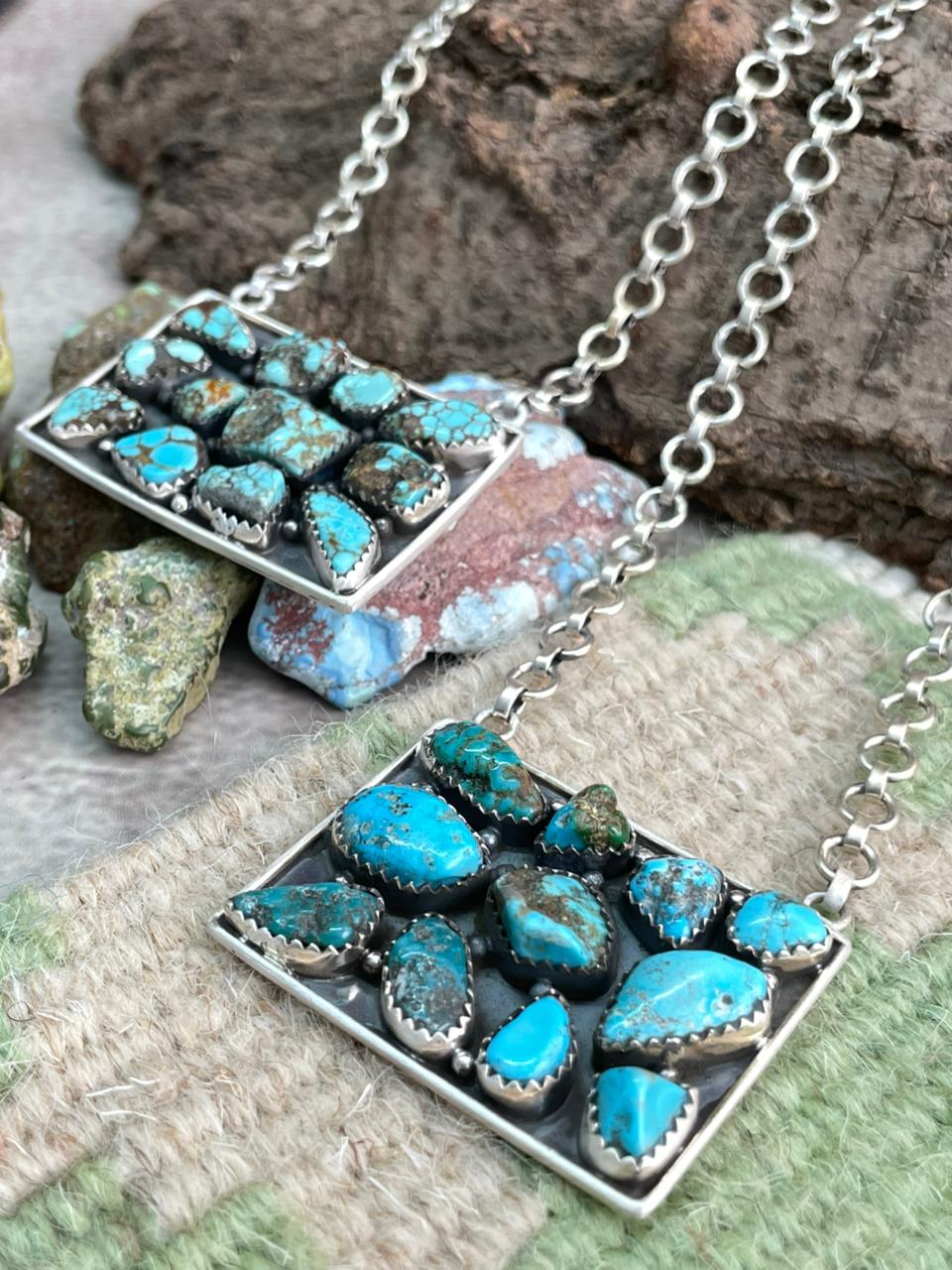 Handmade Sterling Silver Blue Bird Turquoise, Number 8 Turquoise Necklace "Signed Nizhoni"