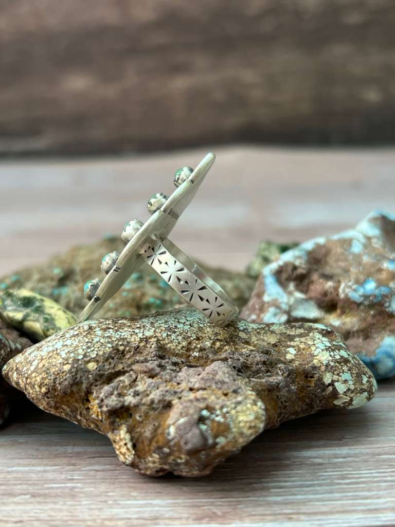 Handmade Sterling Silver Kingman Turquoise Adjustable Ring "Signed Nizhoni"