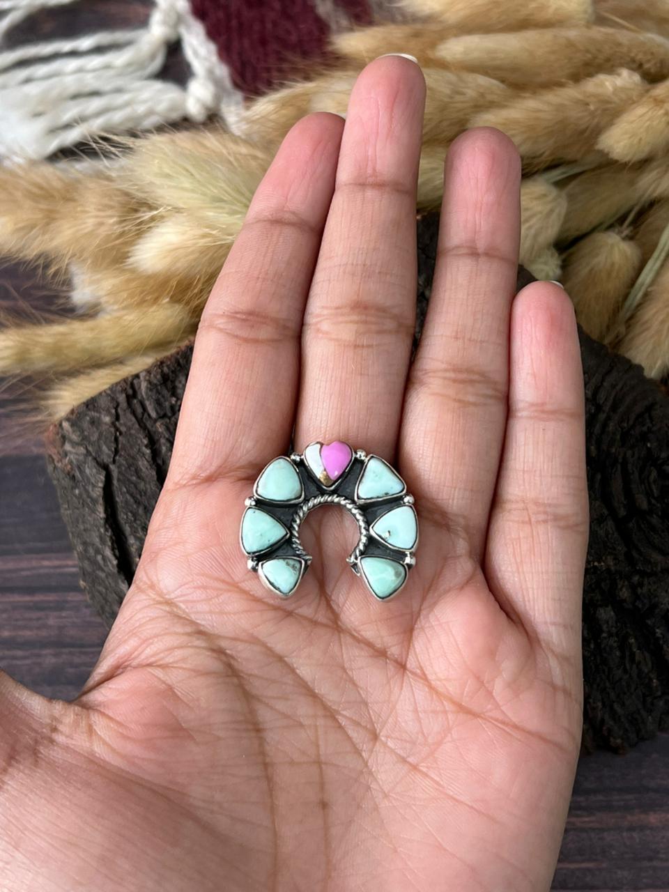 Handmade Sterling Silver Paloma with Cotton Candy Adjustable Ring "Signed Nizhoni"