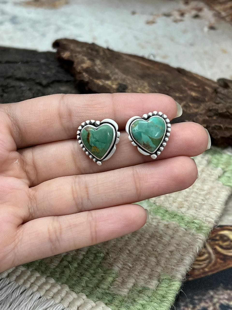 Handmade Sterling Silver Kingman Turquoise Post Earrings "Signed Nizhoni"
