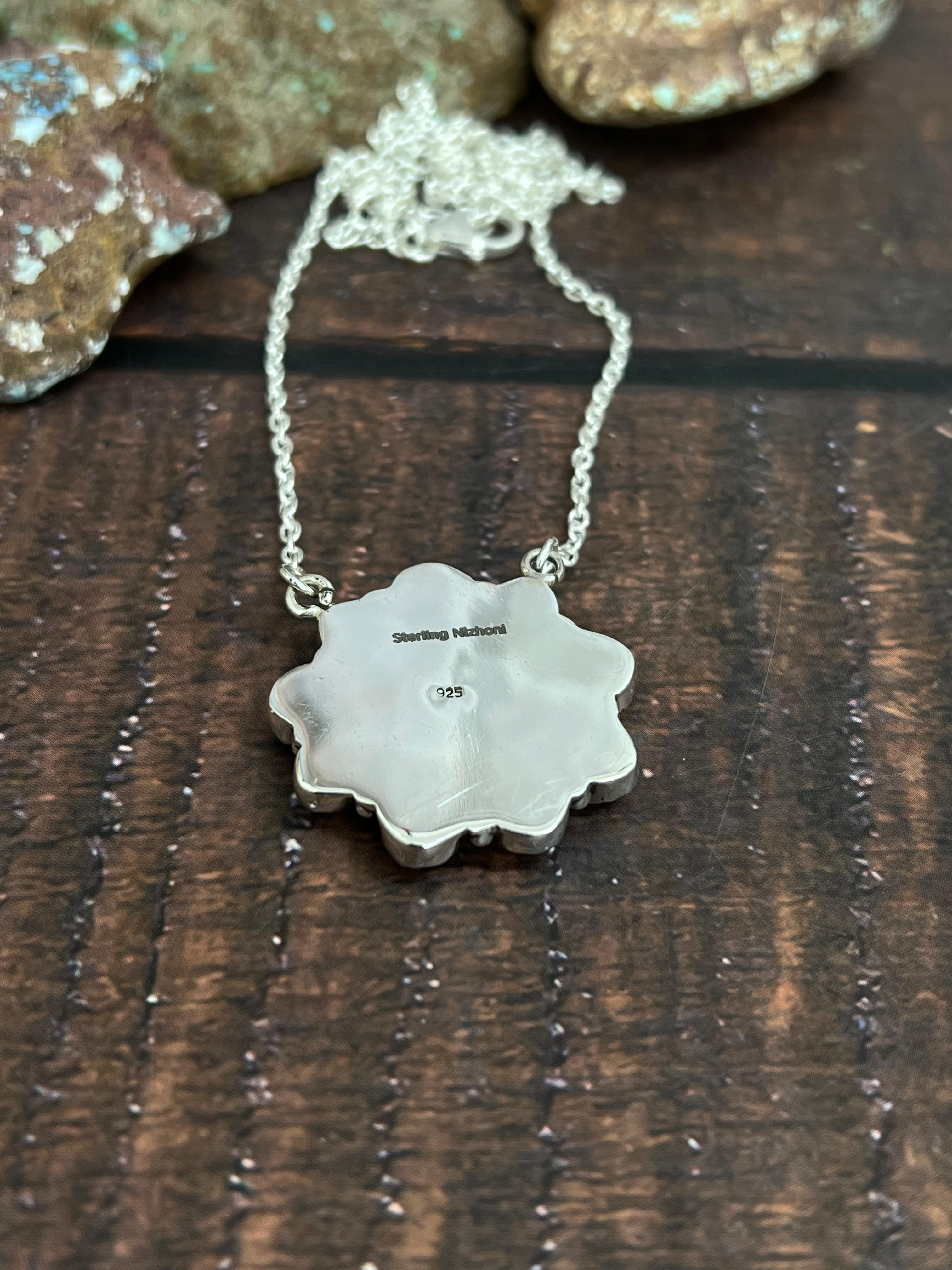 Handmade Sterling Silver Palomino Turquoise Necklace with Signed Nizhoni