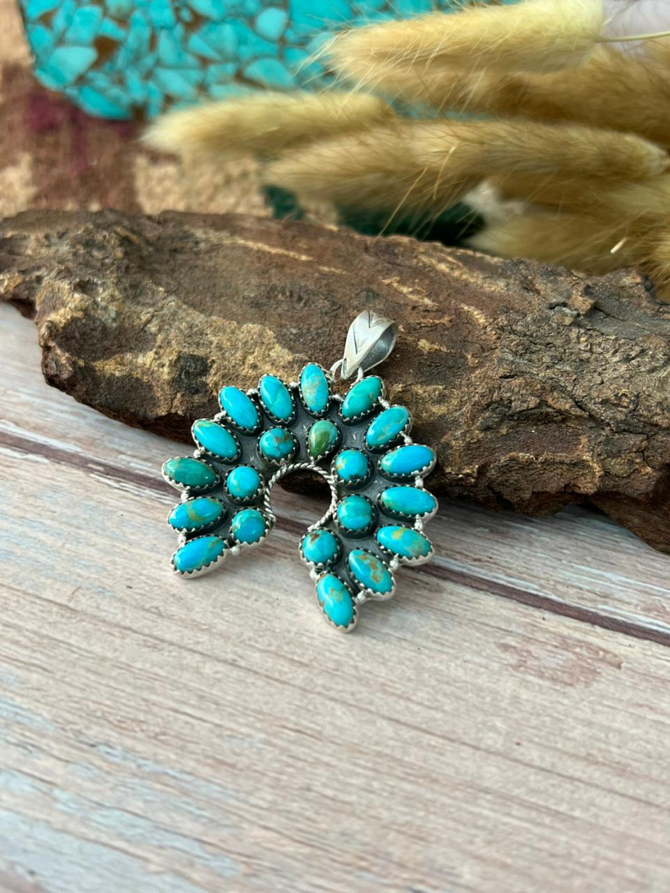 Handmade Sterling Silver Kingman Turquoise Pendant "Signed Nizhoni"