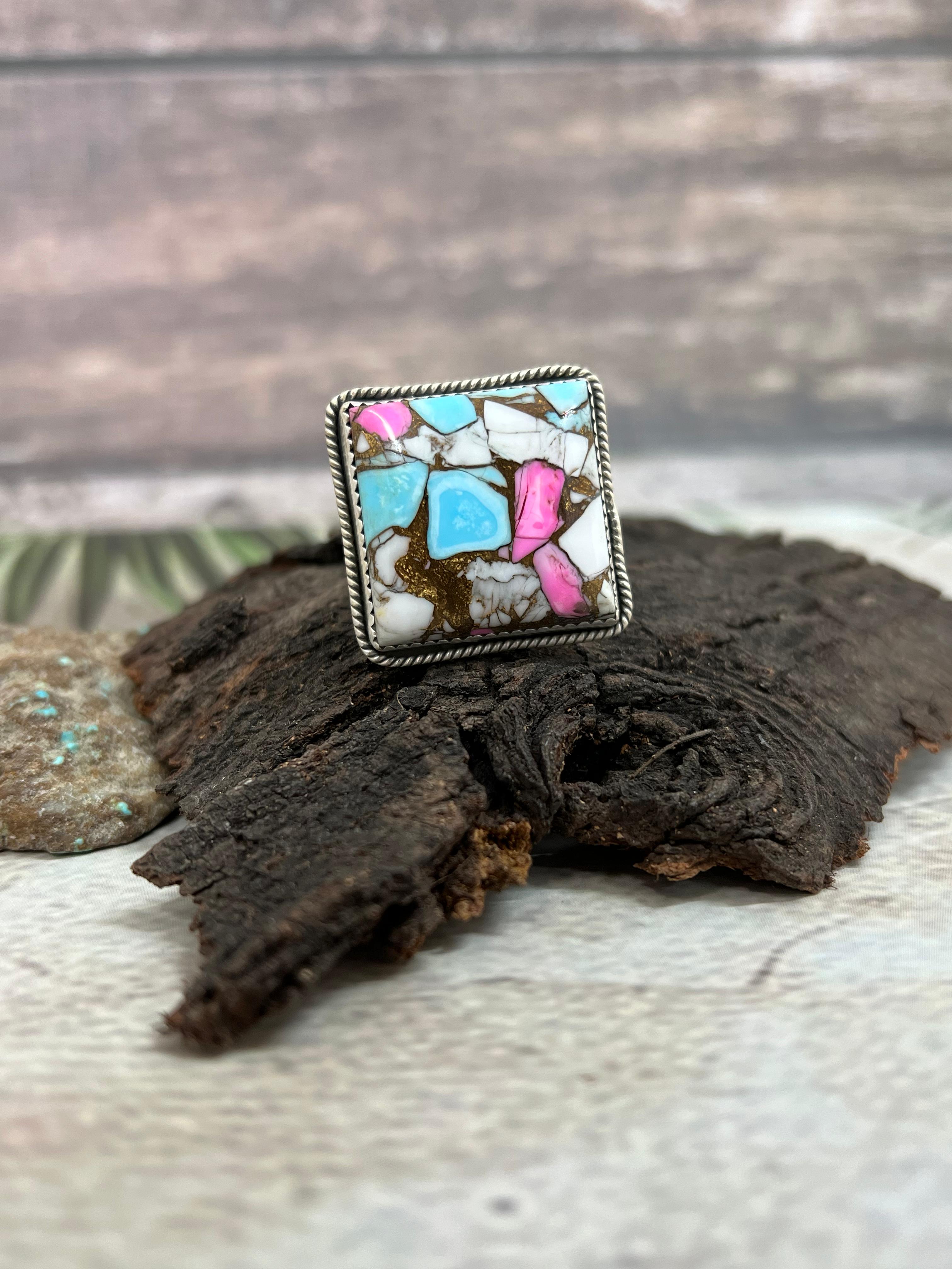 Handmade Sterling Silver Cotton Candy Adjustable Ring Signed Nizhoni