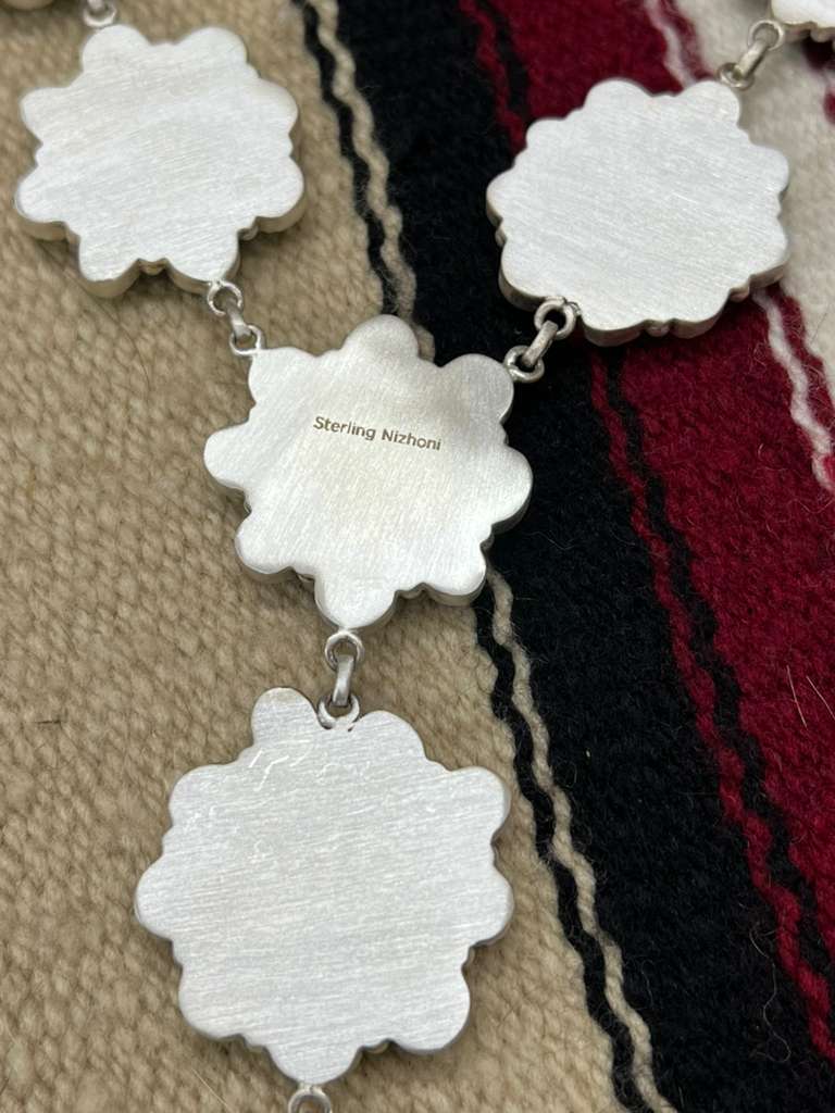 Handmade Sterling Silver Sonoran with White Water Turquoise Necklace with Signed Nizhoni (2)