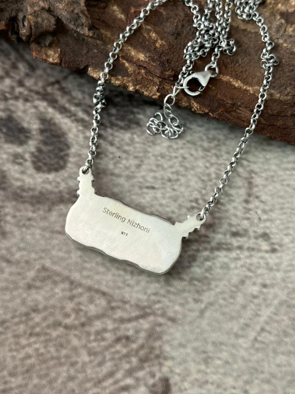 Handmade Sterling Silver 'Golden Hills Turquoise Cobble Collection' Necklace "Signed Nizhoni"