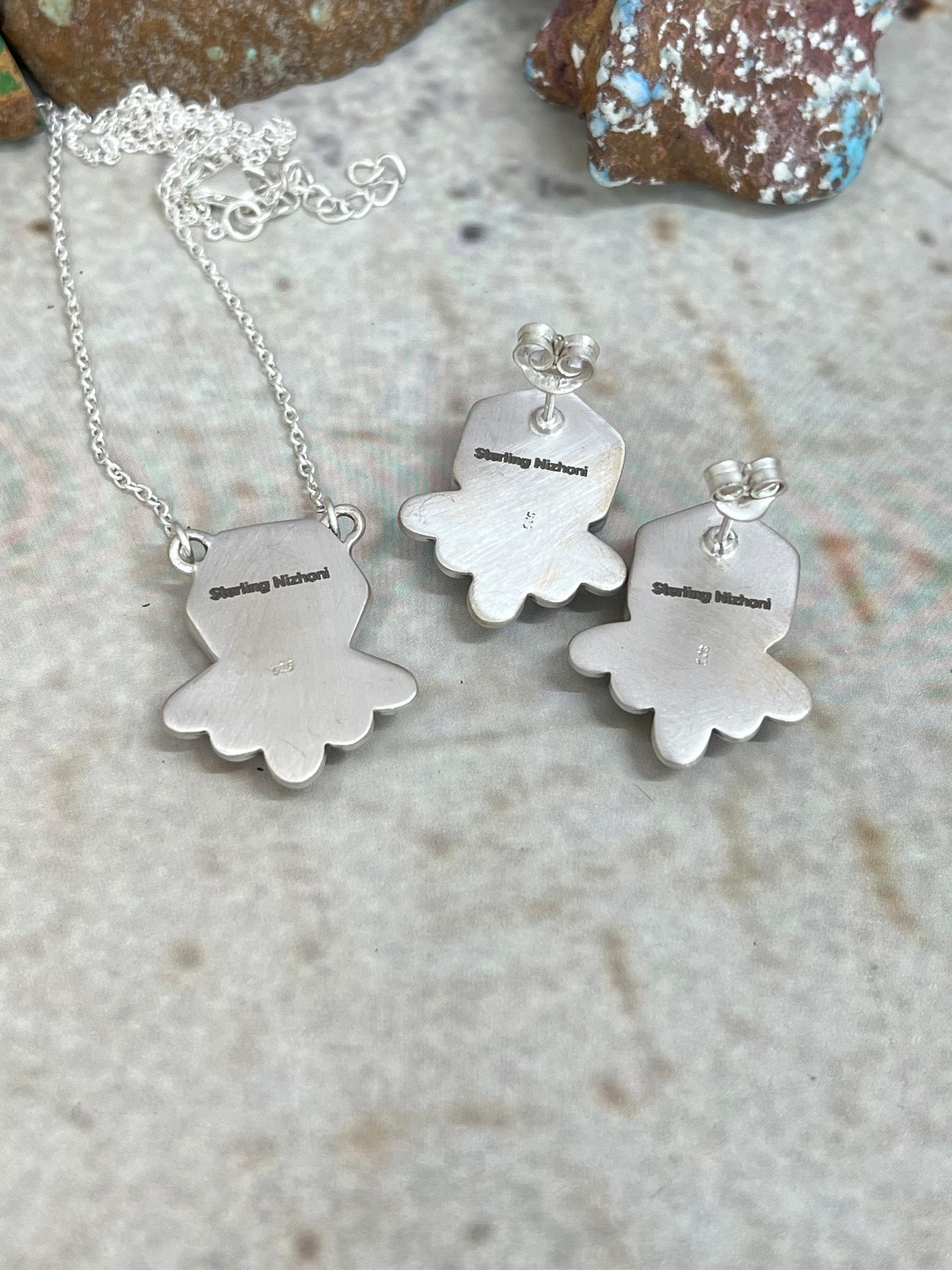 Handmade Sterling Silver Cotton Candy Necklace Earrings Set Signed Nizhoni (5)