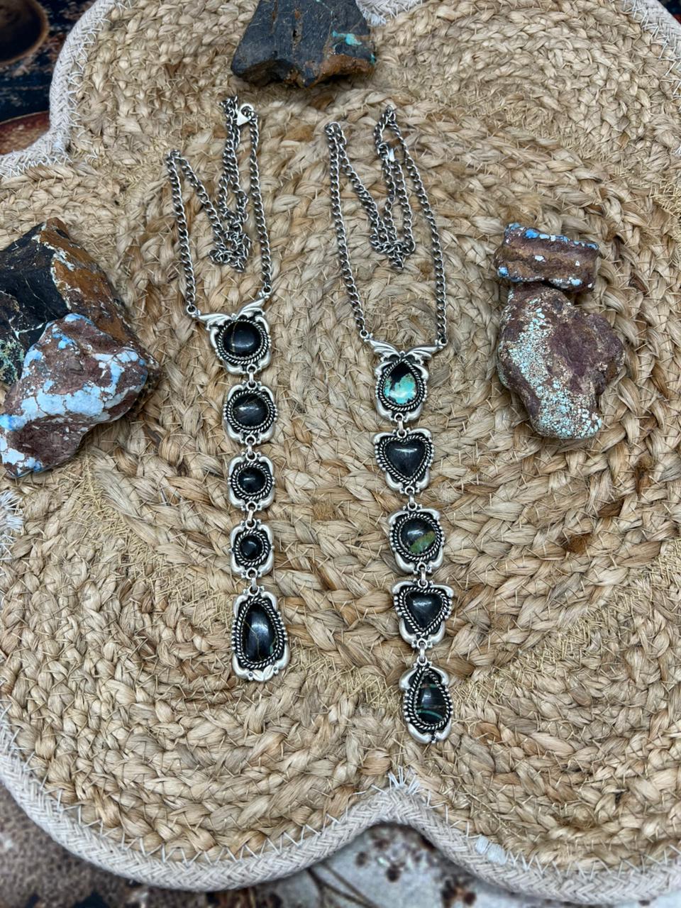 Handmade Sterling Silver Blackjack Turquoise Necklace "Signed Nizhoni"