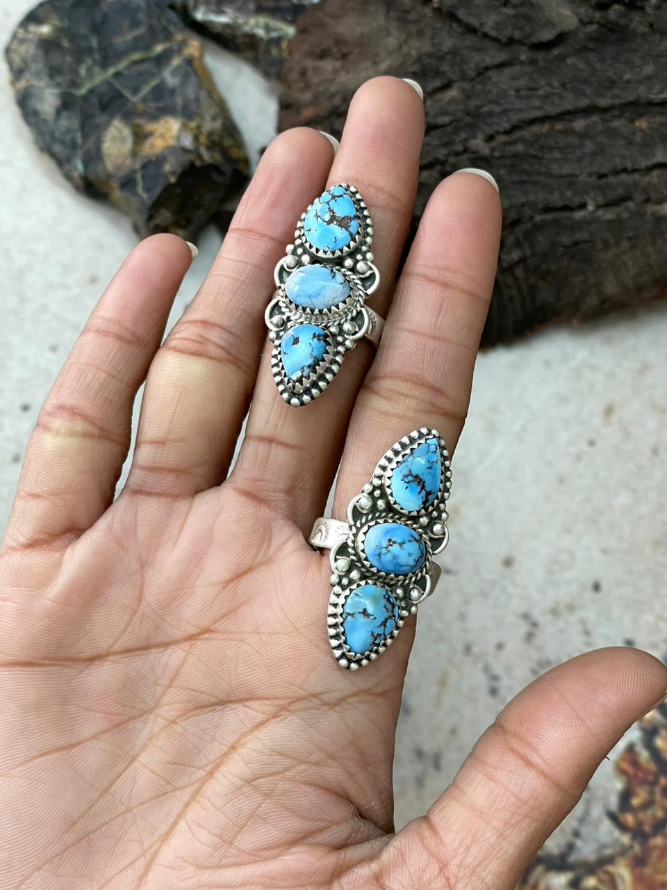 Handmade Sterling Silver Golden Hills Turquoise Adjustable Ring "Signed Nizhoni"