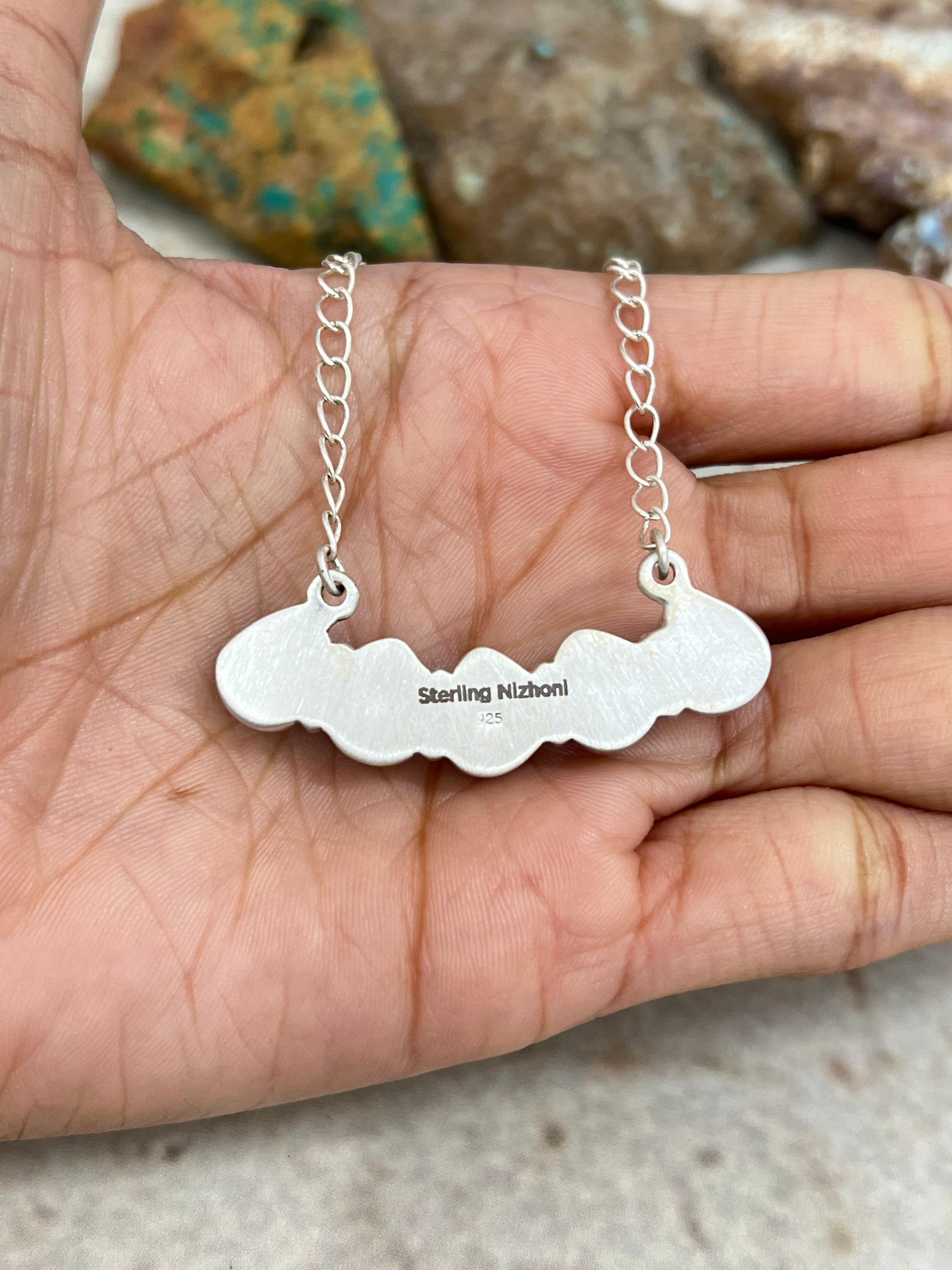 Handmade Sterling Silver Dahlia Rose Necklace with Signed Nizhoni