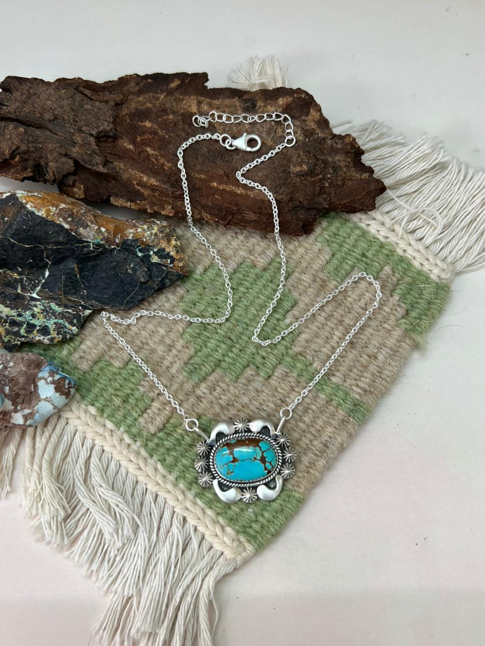 Handmade Sterling Silver Number 8 Turquoise Necklace "Signed Nizhoni"