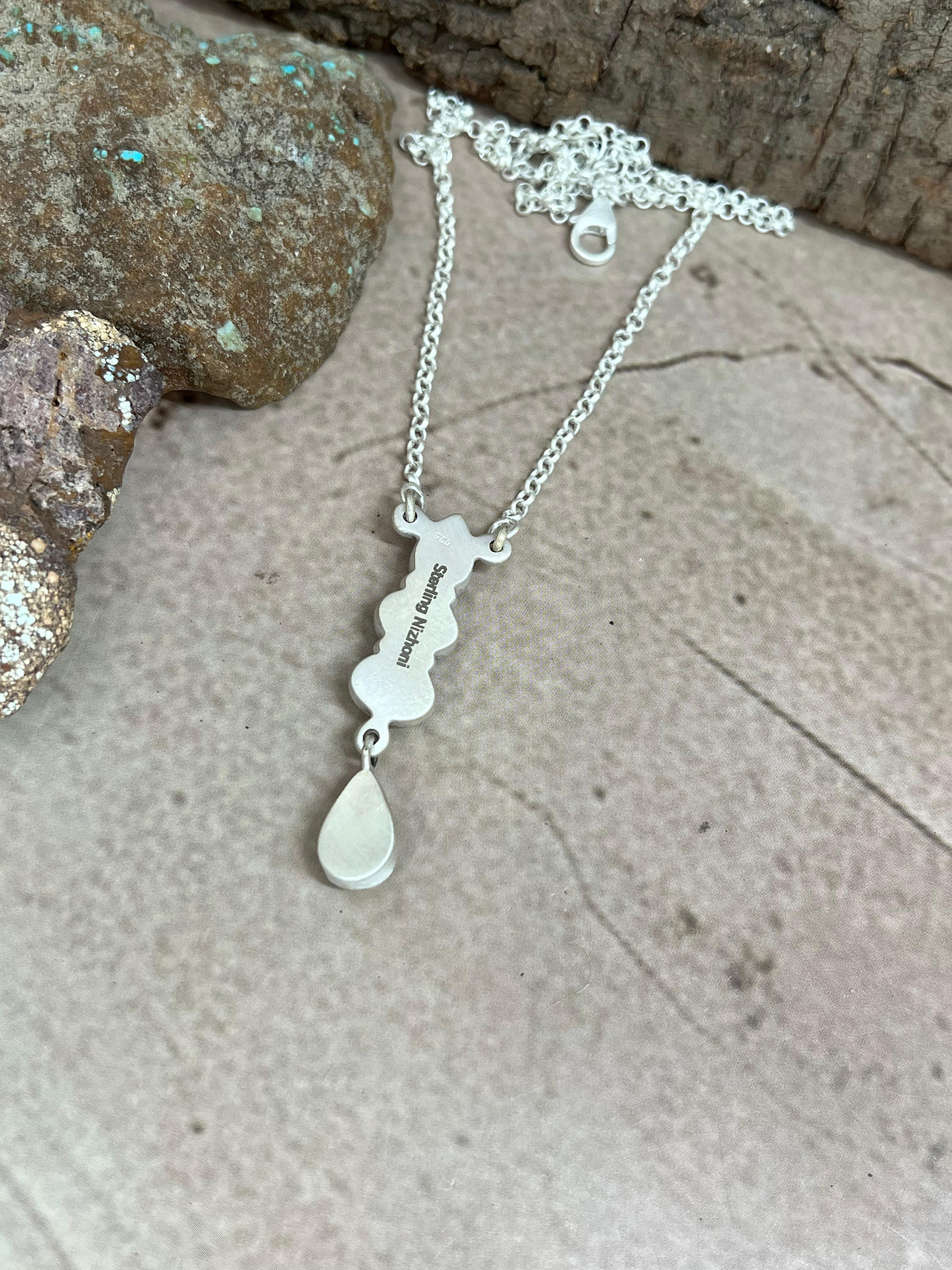 Handmade Sterling Silver Palomino Turquoise Necklace with Signed Nizhoni