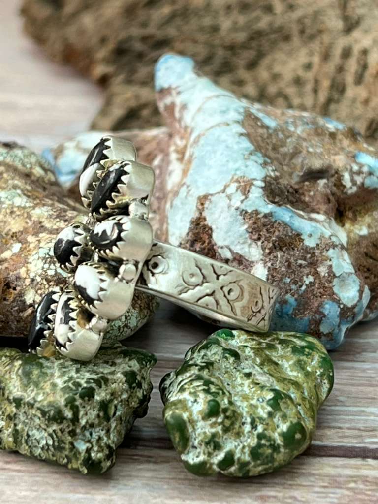 Handmade Sterling Silver White Buffalo Adjustable Ring with Signed Nizhoni