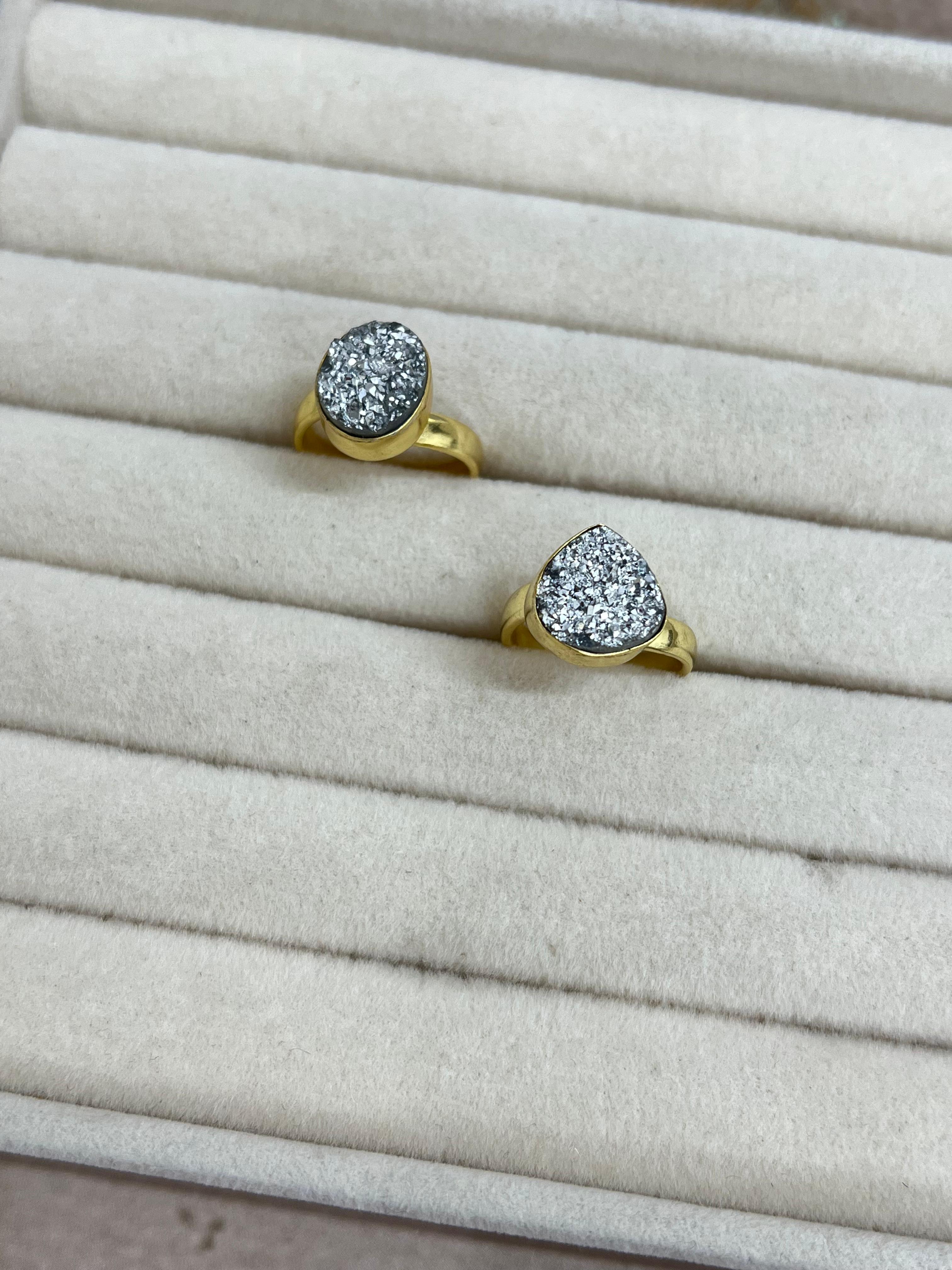 “The Boho Collection” Handmade Natural Silver Druzy Adjustable Ring