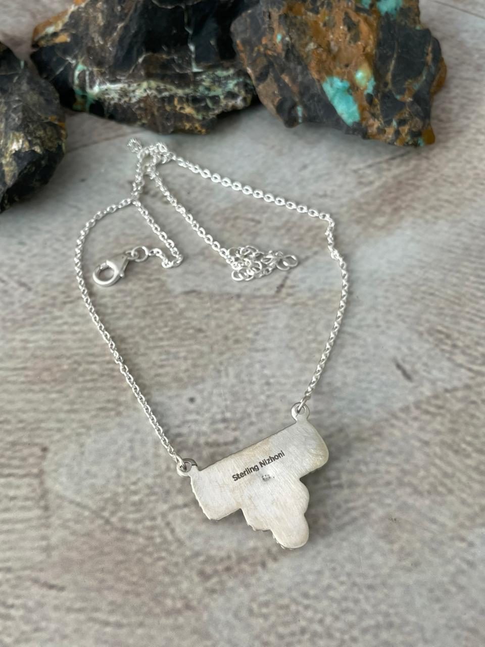 Handmade Sterling Silver Purple Blue Turquoise Necklace "Signed Nizhoni"