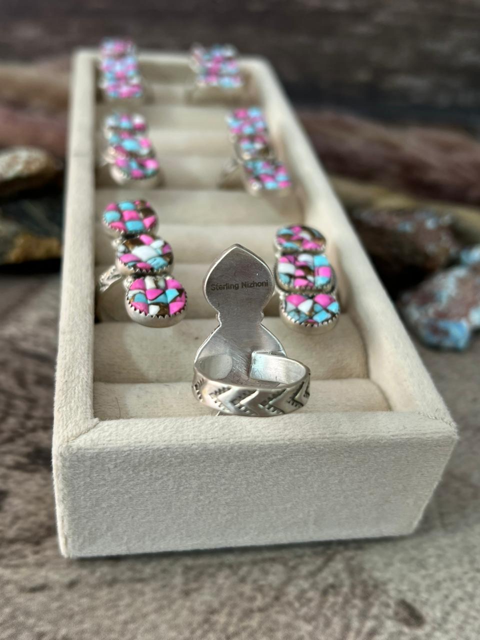 Handmade Sterling Silver 'Cotton Candy Cobble Collection' Adjustable Ring "Signed Nizhoni"