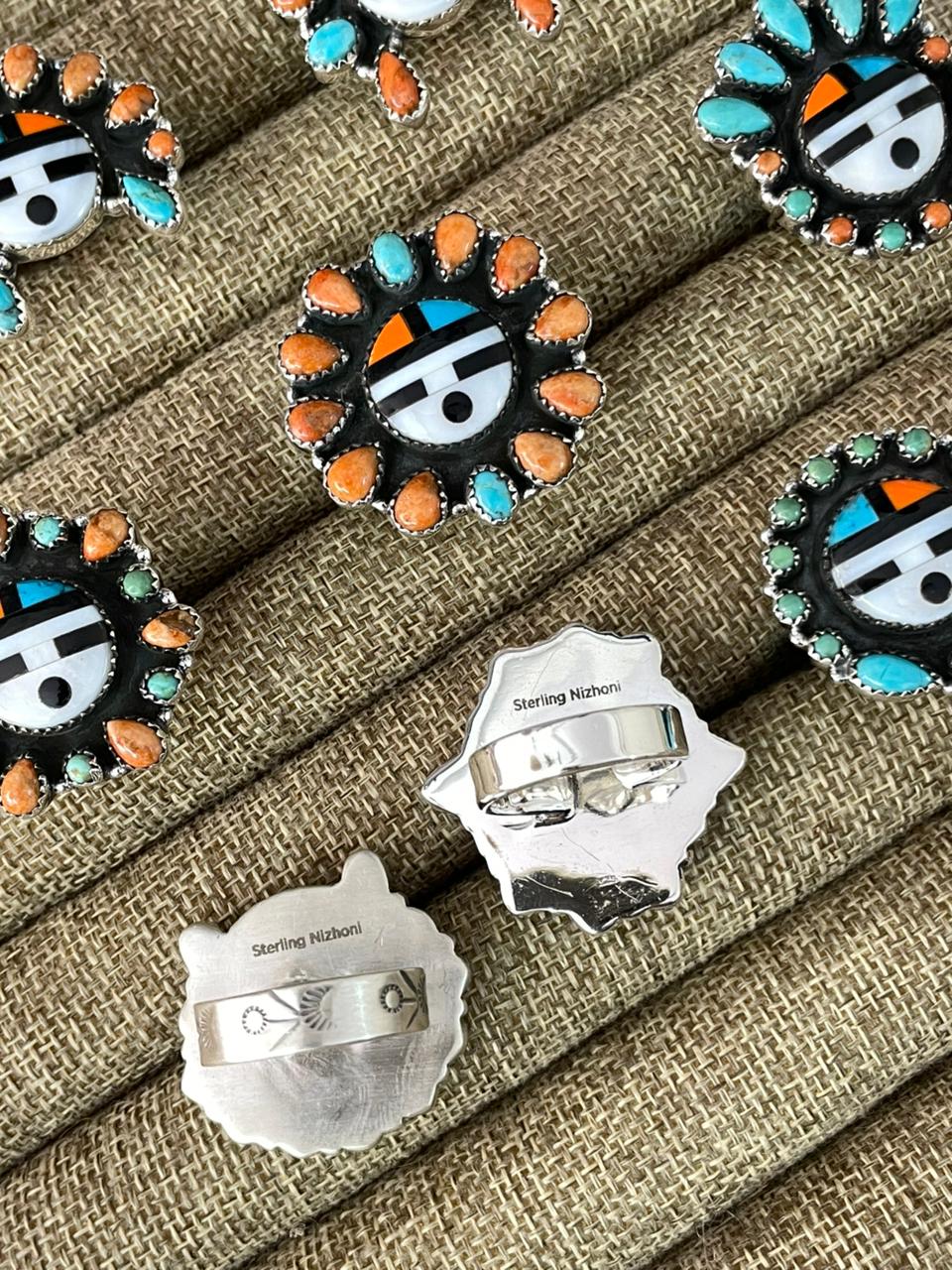 Handmade Sterling Silver Turquoise and MOP adjustable Ring "Signed Nizhoni"