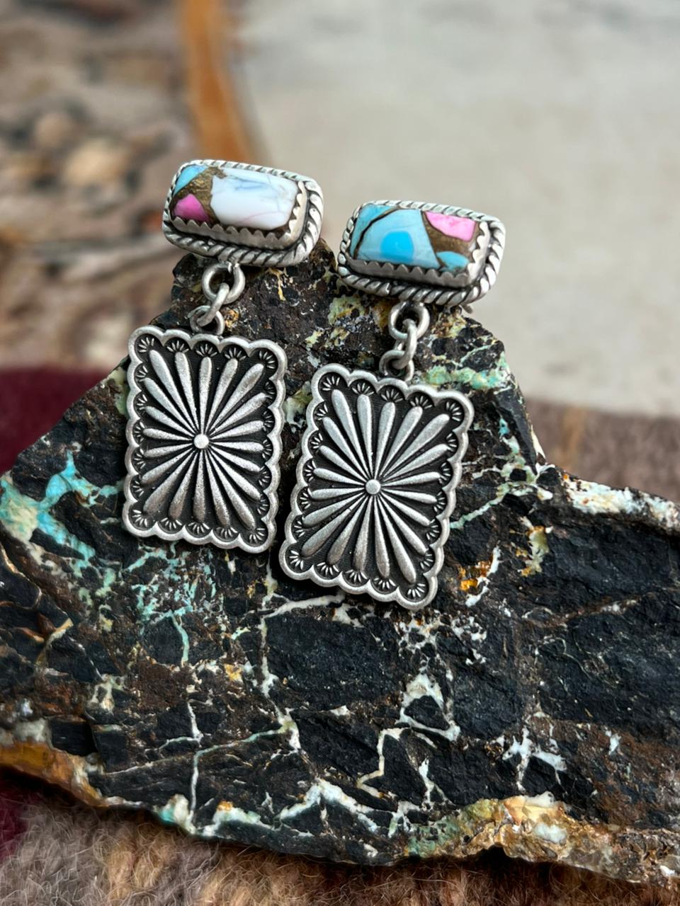 Handmade Sterling Silver Cotton Candy Post Earrings "Signed Nizhoni"