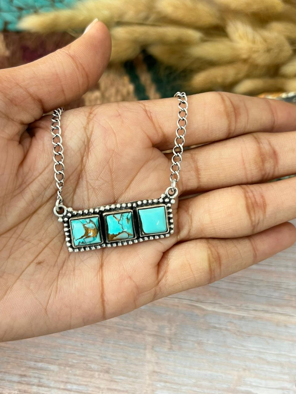 Handmade Sterling Silver Mint Dahlia Collection: Bar Necklace "Signed Nizhoni"