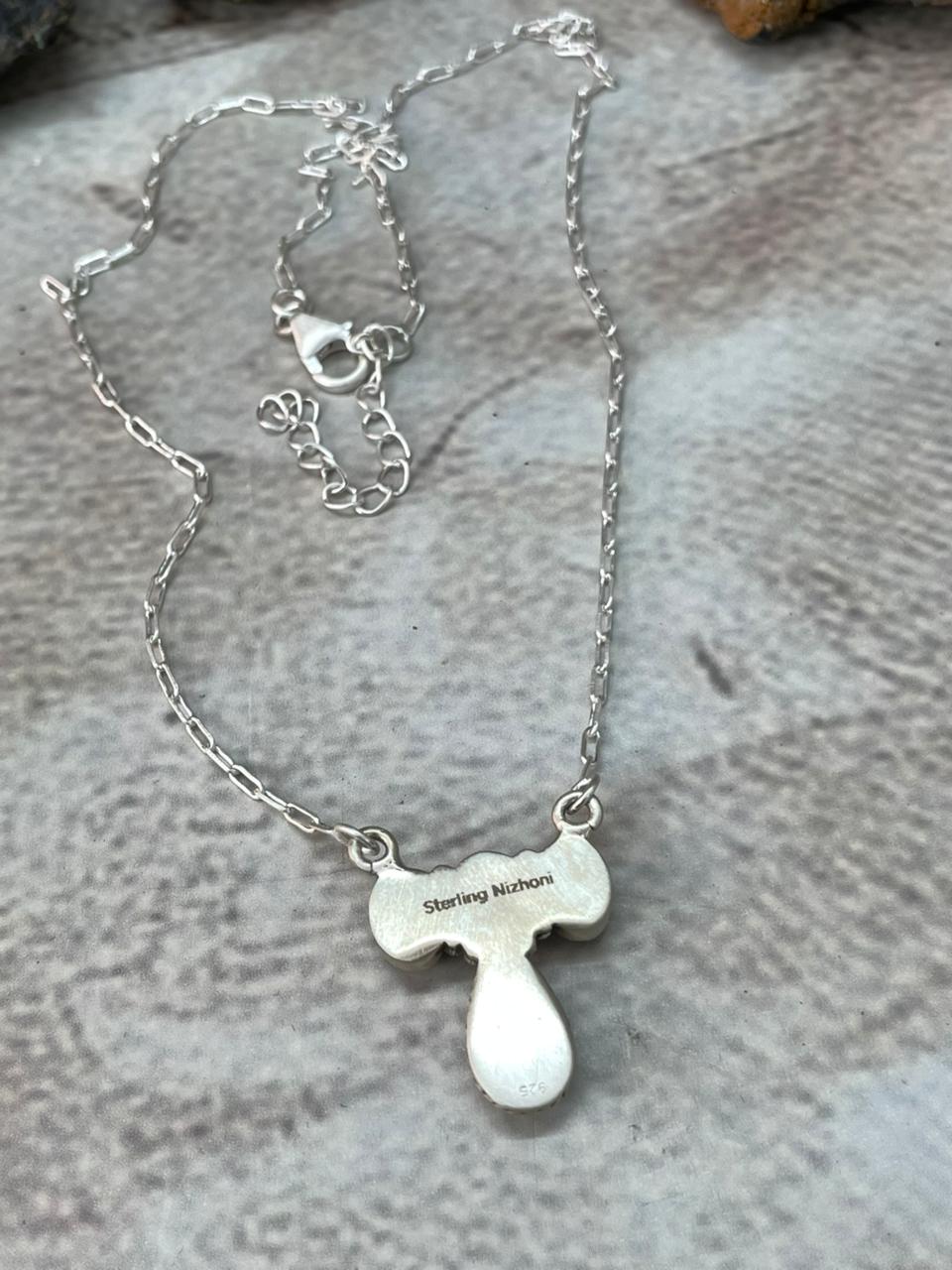 Handmade Sterling Silver Kingman Turquoise  Necklace "Signed Nizhoni"