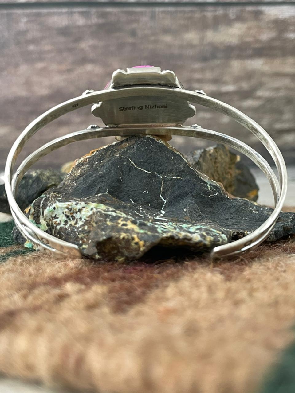 Handmade Sterling Silver Cherry Blossom Cuff Bracelet "Signed Nizhoni"