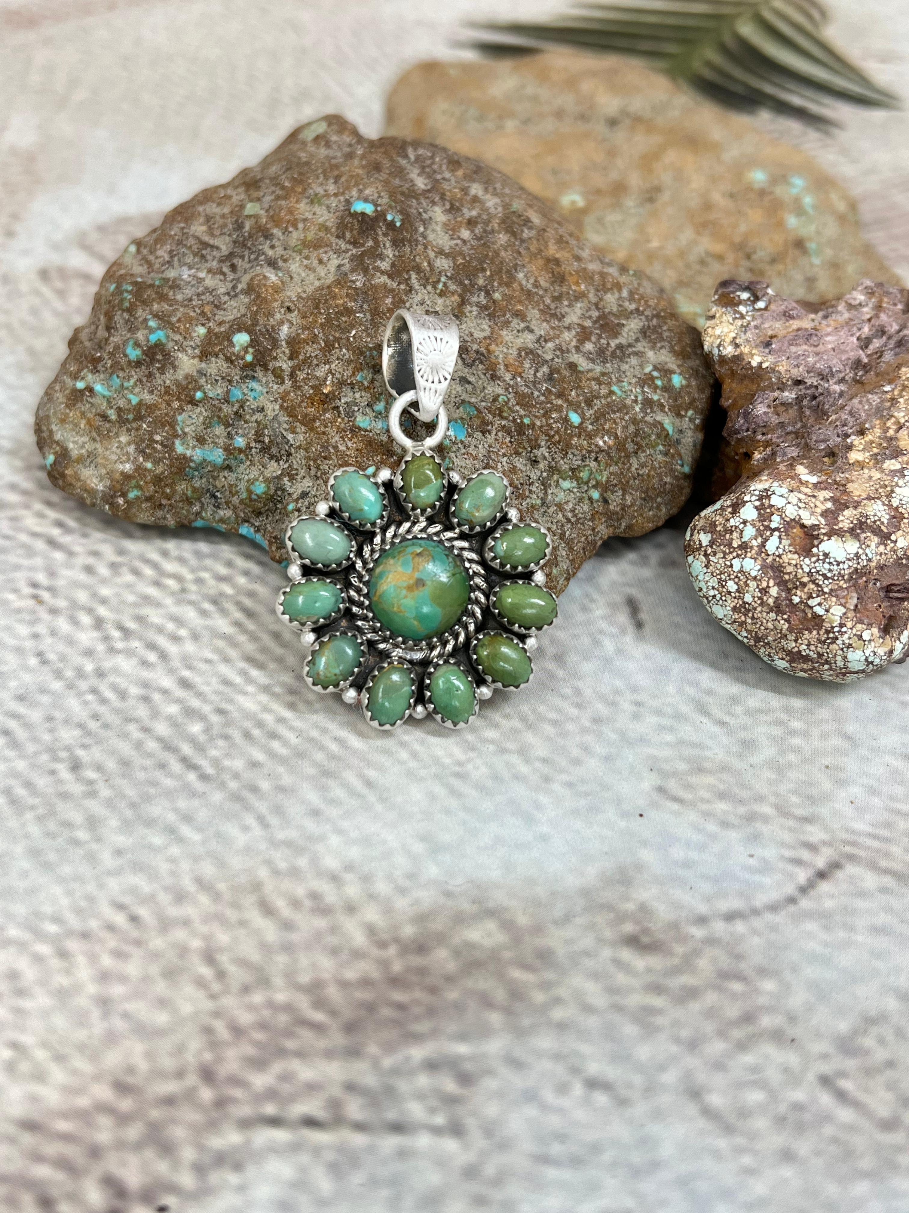 Handmade Sterling Silver Kingman Turquoise Pendant Signed Nizhoni
