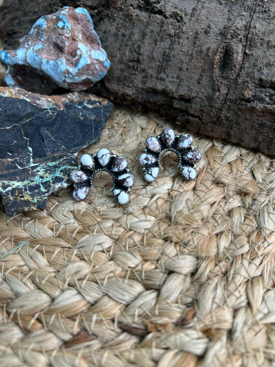 Handmade Sterling Silver Wildhorse Magnesite Post Studs Earrings "Signed Nizhoni"