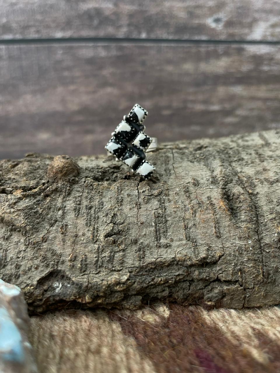 Handmade Sterling Silver White Buffalo Adjustable Ring "Signed Nizhoni"